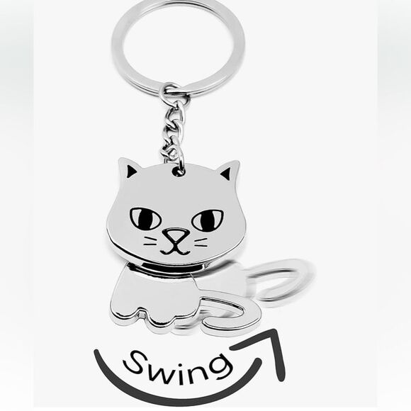 Kawaii Cat Charm • Silver Rotating Body Keychain • Cute Gift -New - Picture 3 of 9